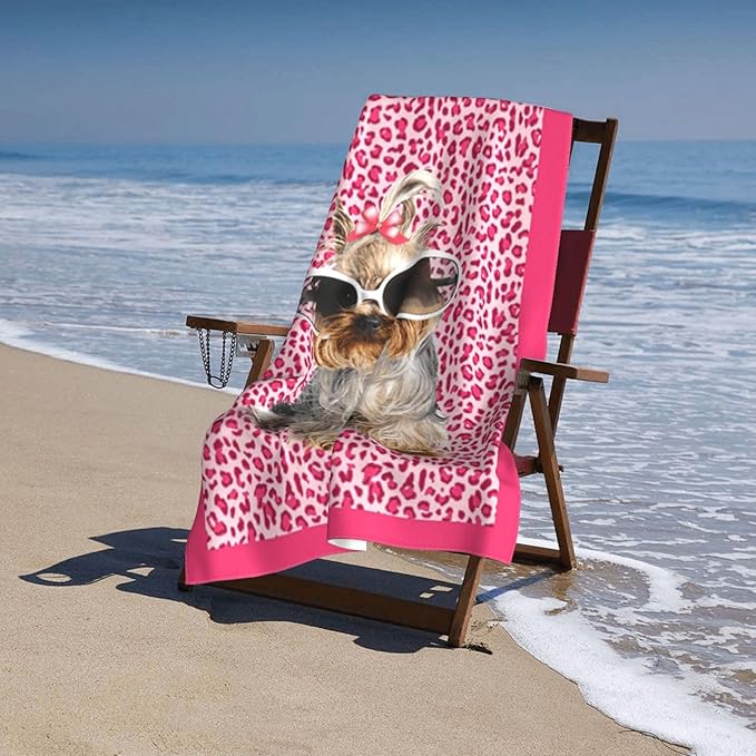 Cute Dog Beach Towel for Women/Adults, Personalized Microfiber Beach Towels Bulk, Quick Dry Leopard Beach Towel for Pool, Lightweight Bath Towels Oversized Clearance 40"x 70"