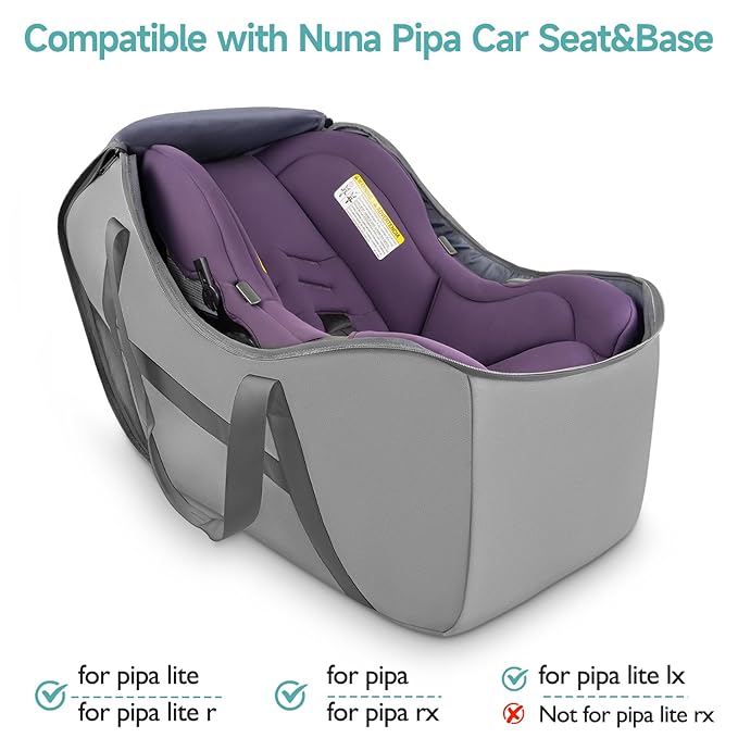 YOREPEK Car Seat Travel Bag for Airplane Compatible with Nuna Pipa Car Seat and Base, Fits for DOONA Stroller without Base, Padded Car Seat Carrier for Airport with 5 Protective Bumper Feet, All Gray