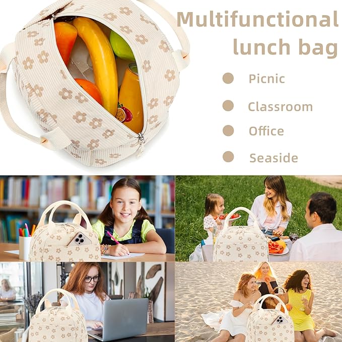 LEDAOU Lunch Box for Women Insulated Lunch Bag Cute Lunchbox Compact Cooler Thermal Reusable Lunch Tote for Work School Picnic Travel