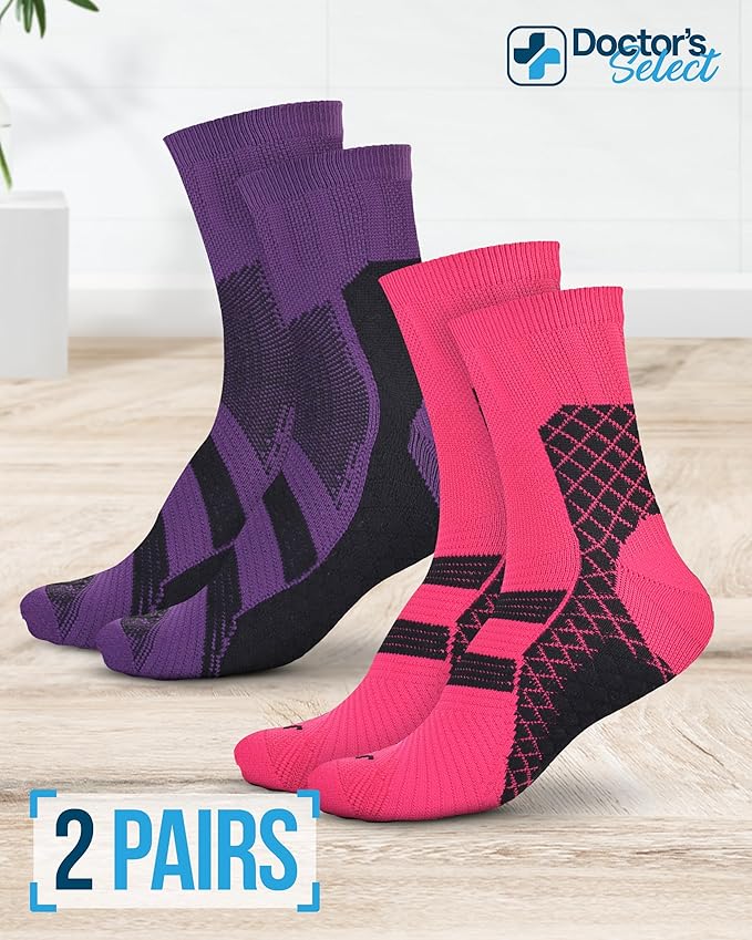 Doctor's Select Plantar Fasciitis Socks - 2 Pairs | Compression Crew Socks for Plantar Fasciitis Relief | Arch Support Socks