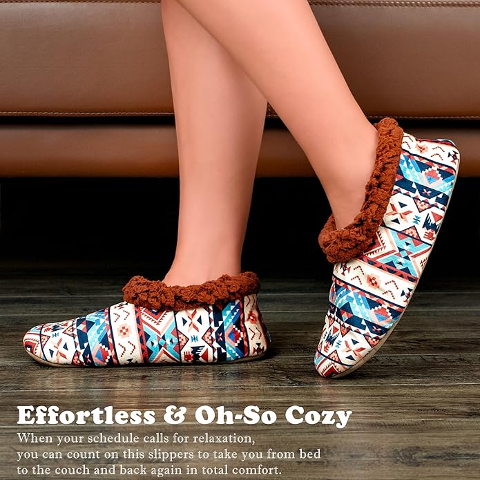 Soft Fuzzy Slippers for Women Indoor, Warm Furry House Sock Shoes Fluffy Lined, Bedroom Booties Non-Slip Gripper Soles, Winter Cozy Christmas Gifts