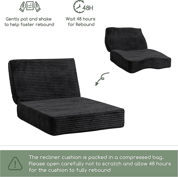 HIGOGOGO Corduroy Recliner Chair Cushion with Lumbar Support Pillow Soft Non-Slip 4" Thick Seat Pad Prevent Buttocks & Back Pain for Seniors (Black, 12" Backrest)