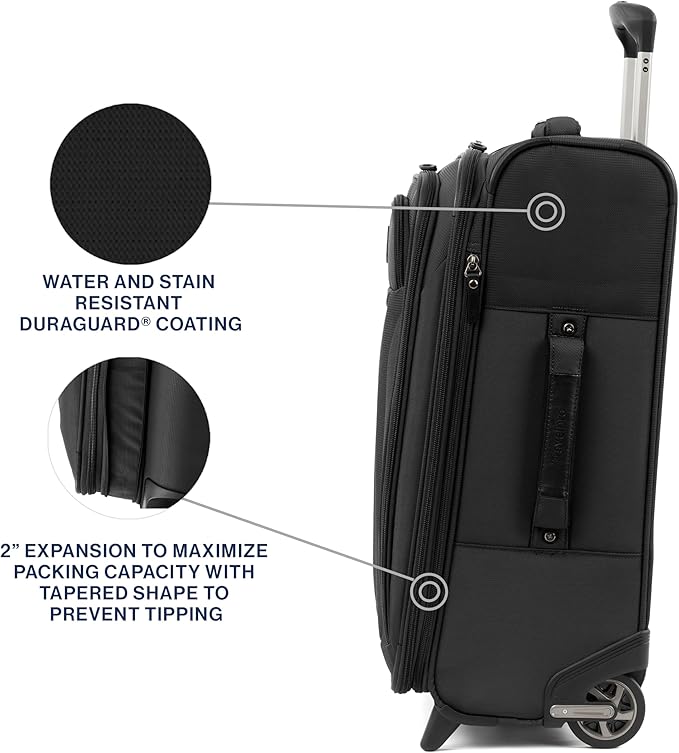 Travelpro Tourlite Softside 22" Expandable Carry-On Rollaboard (2-Wheel) Lightweight Luggage, Black Suitcase