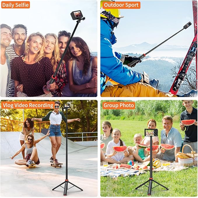 UURig Extendable Selfie Stick Tripod for GoPro Max Hero 10 9 8 7 6 5 4, DJI Osmo Action, Insta 360 One R and More Action Camera(50.7'')