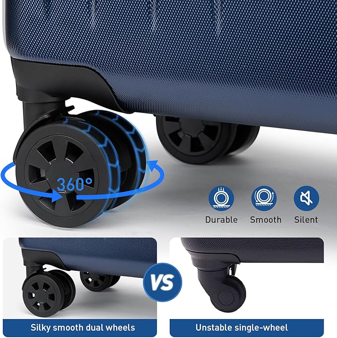 KYME Carry on luggage 22x14x9 Airline Approved Suitcase Hardshell With Double Spinner Wheels, PC+ABS TSA Lock Travel Luggage (Navy Blue, 20" Carry On)