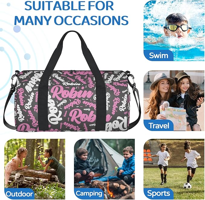 Custom-Dance-Gymnastics-Bag for Girls Personalized Kids Duffle Bag Cheerleader Team Bag for Travel Gym Sport Pink White Gray