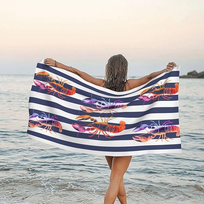 Pink Purple Lobst Oversized Sand Free Beach Towel – 71"X32" Lightweight Quick Dry Microfiber Terry Towel For Travel, Swimming, Pool, And Camping, Absorbent And Compact Beach Essential For Women Men
