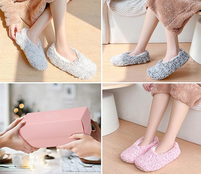 HUGSWEET Slipper for Women Men Thick Warm Fuzzy Slippers With Grips Indoor Cozy Fluffy Sherpa Lined Shoe Socks Non-Slip Soft Soles with Gift Box