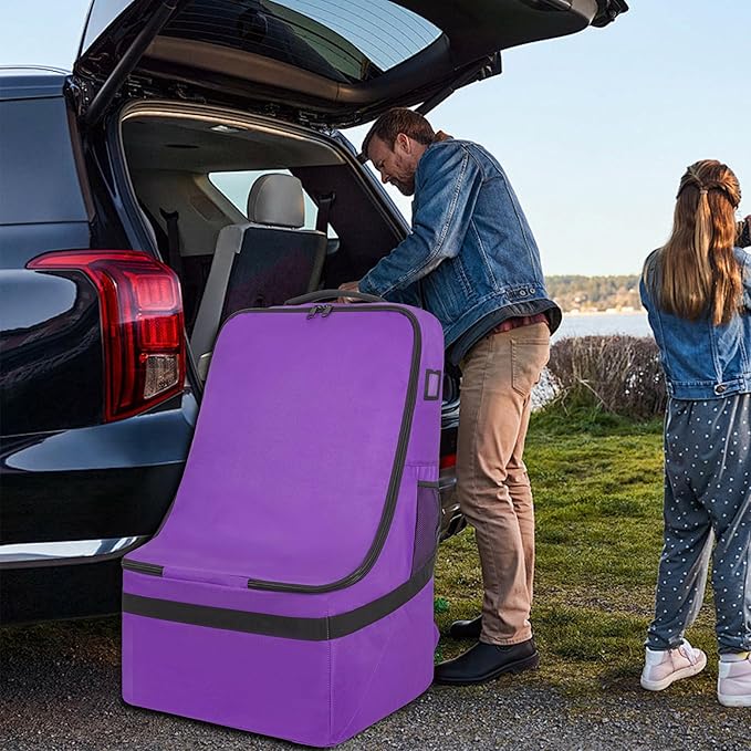 Padded Car Seat Travel Bag for Airplane, Heavy Duty Car Seat Bag for Air Travel Gate Check Carseat Carrier Bag with Shoulder Strap, Fits Most Baby & Infant Car Seats (Purple)