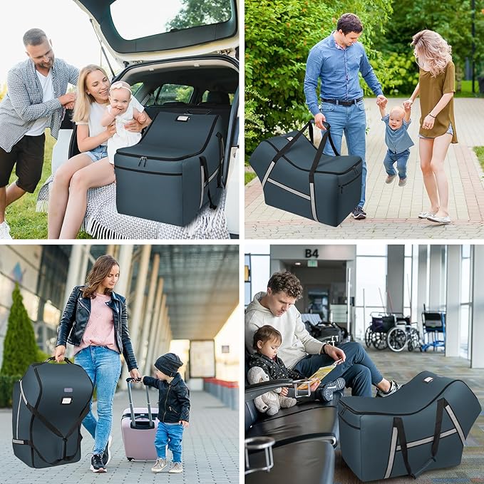 Infant Car Seat Travel Bag for Airplane Compatible with All Nuna Pipa Car Seat and Base,Chicco KeyFit 30 and Base, Padded Car Seat Bags for Air Travel,Car Seat Gate Check Bag with Side Pocket, Blue
