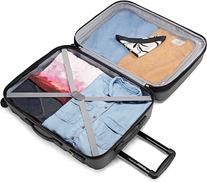 Samsonite Omni PC Hardside Expandable Luggage with Spinner Wheels, Black, Checked-Medium 24-Inch
