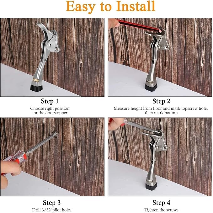 Gotega Door Stopper, 4 Packs Kickdown Door Stop with One Touch Adjustable Height and Rubber Tip 4 Inches, Heavy Duty Door Stops, Door Holder, Bottom of Door - Antique Bronze