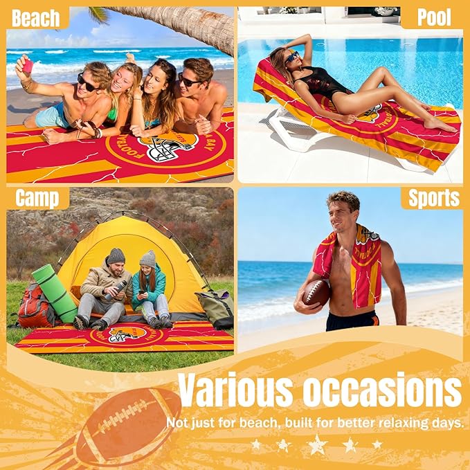 2 Pack Football Fan Thin Lightweight Microfiber Beach Towel Themed Oversized Towels Men Women Buccaneers Team Dad Husband Guy Him Birthday Valentines Gag Funny Personalized Unique Gift