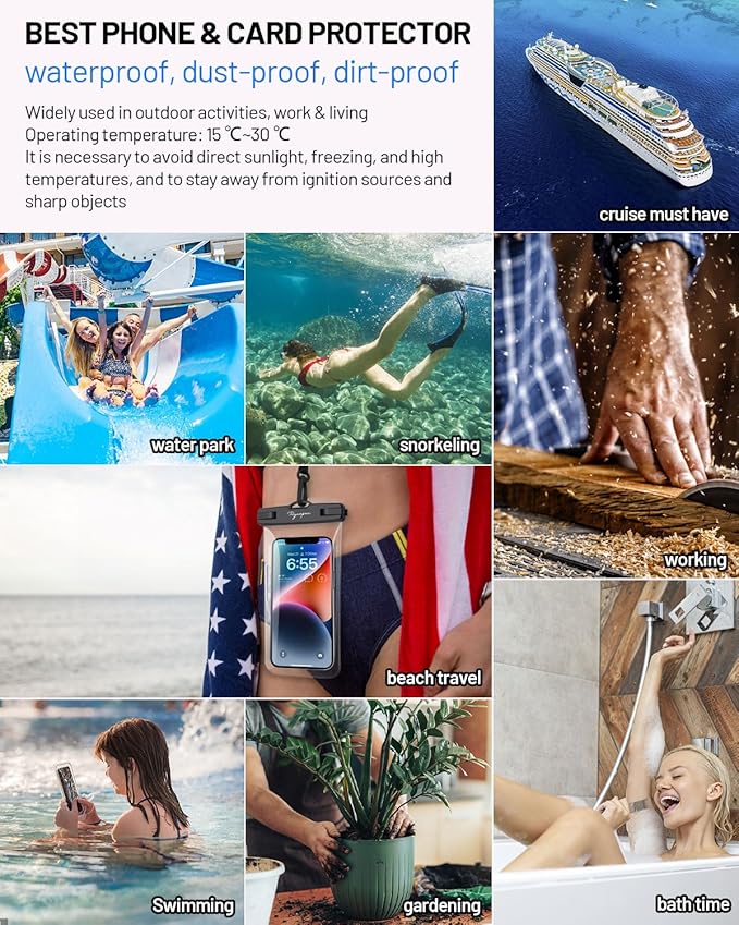 Waterproof Phone Pouch Bag - 7.5in Water Proof Cell Phone Case for Beach Travel Must Haves, Waterproof Phone Holder with Lanyard for iPhone 16 15 14 Pro Max Galaxy S24+ Pixel 8 Pro, Cruise Essentials