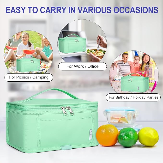 NOL Natural Organic Lifestyle Small Lunch Bag Mini Lunch Box Insulated Lunch Bag for Men/Women Leakproof Cooler Tote Bag Lightweight Nylon Waterproof Lunch Box For Work,Mint green