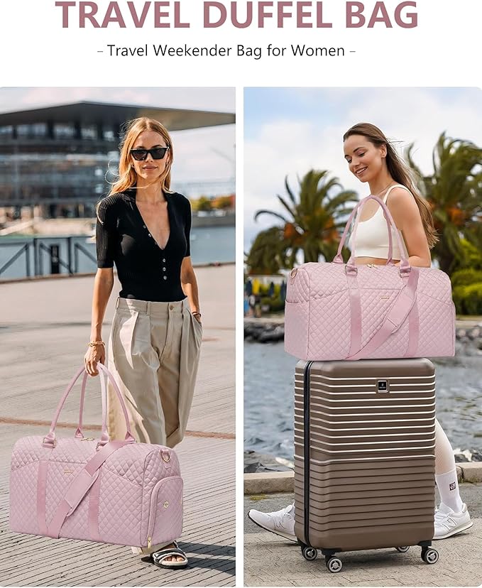 Women Weekender Travel Duffle Bag: Travel Duffel Overnight Bags with Shoe Compartment Large Carry on Tote with Toiletry Bag Weekend Traveling Yoga Gym Hospital Bag for Women with Wet Pocket Pink