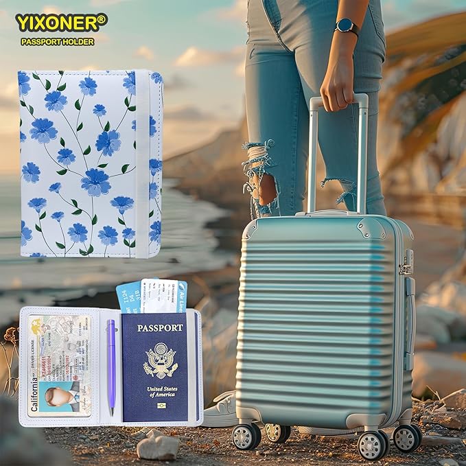 Passport Holder For Travel, RFID Blocking Passport Wallet, Passport Cover Secure & Front Pocket Money Holder For Men & Women, Travel Wallet, Growing Flower In White, Basic Version