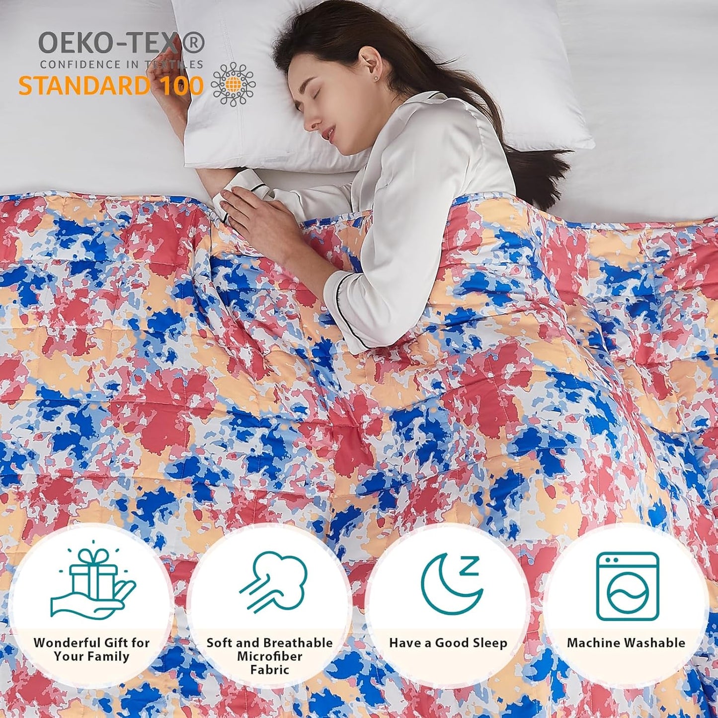 L'AGRATY Weighted Blanket - 60"x80", 15lbs Cooling Breathable Heavy Blanket with Glass Beads for Adult All-Season