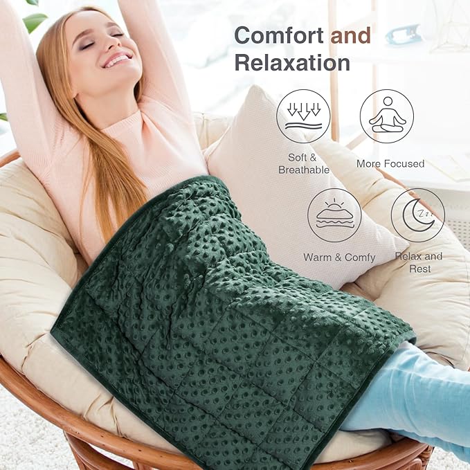 Alomidds Weighted Blanket 7lbs for Adults, Cozy Luxury Breathable Weighted Lap Blanket, Small Weighted Blanket for Travel, Relaxation, Sleeping, Calming, Green, 29" x 24"