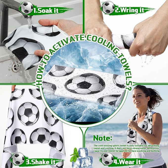 Woanger 24 Pcs Soccer Cooling Towels and Fans Sets Mini Handheld Fans Bulk 3 Speeds USB Lash Towel for Soccer Gifts for Sporting Team Games Party Favor