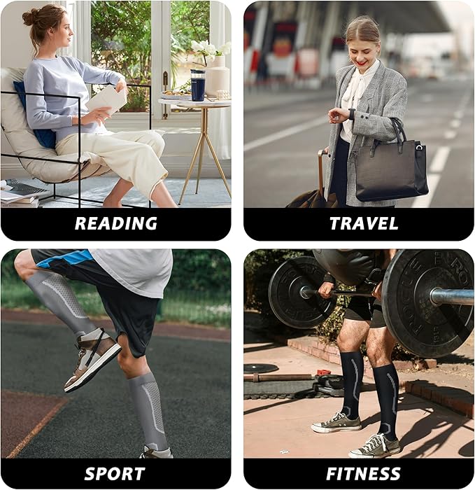 fenglaoda 3 Pairs Compression Socks for Women & Men Knee High Nurse Pregnant Cute Medical Running Travel Athletic