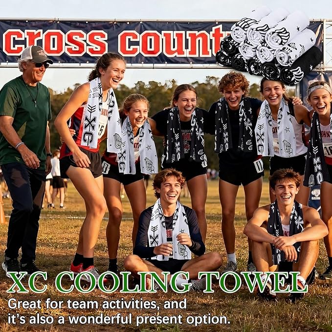 12 Pack Cross Country Cooling Towel Set, 40 x 12 Inches Sports Cooling Towels with Arrow Pattern Designs, Cross Country Running Gifts for Friends, Runners, Teams, or Race Day Gifts