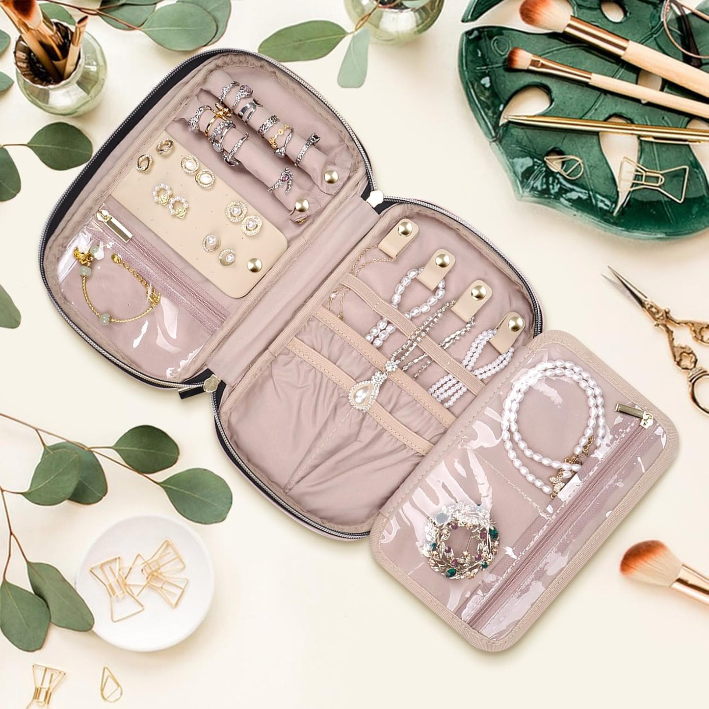 Jewelry Travel Case Organizer for Necklaces, Earrings, Rings, Bracelet, Watch, Soft Sided, Pink