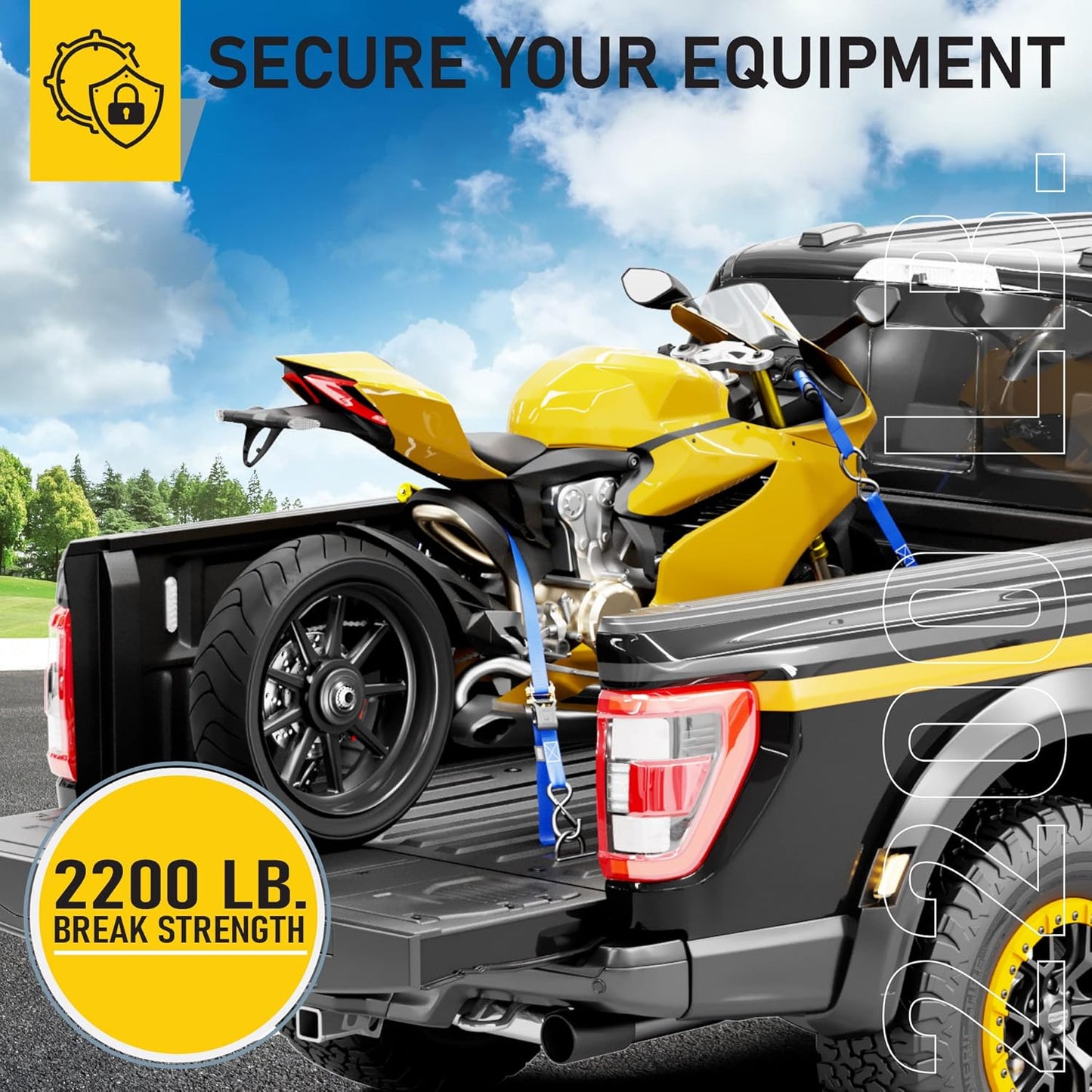 AUGO Ratchet Straps Heavy Duty 4 Pack -15 FT - 2200 LB Break Strength – with Safety Lock S Hooks - Cargo Straps for Moving, Appliances, Motorcycle – Soft Loop Tie Down Straps