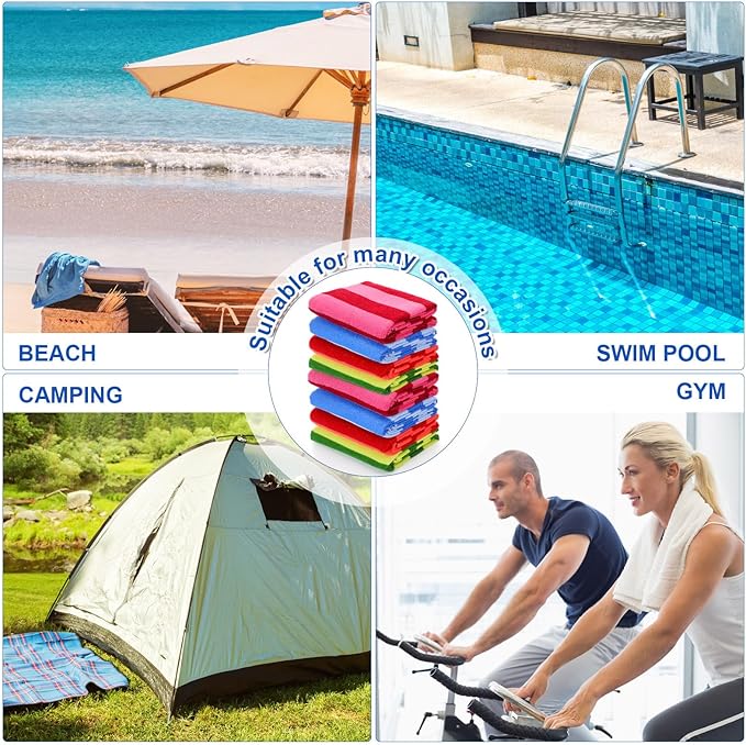 Peryiter 6 Pcs Oversized Microfiber Beach Towels 59 x 28 Inch Large Quick Dry Pool Towels Absorbent Camping Travel Blanket Set for Women Men Bath Beach(Fresh Stripe,28 x 59 Inch,Mixed Color)