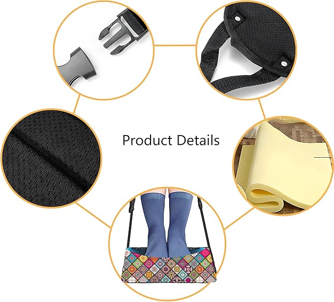 Airplane Foot Hammock Ajustable Foot Hammock for Plane Travel Comfort Travel Essentials Portable Airplane Foot Rest,Long Flight Accessories (Mandala, 2 Pack)