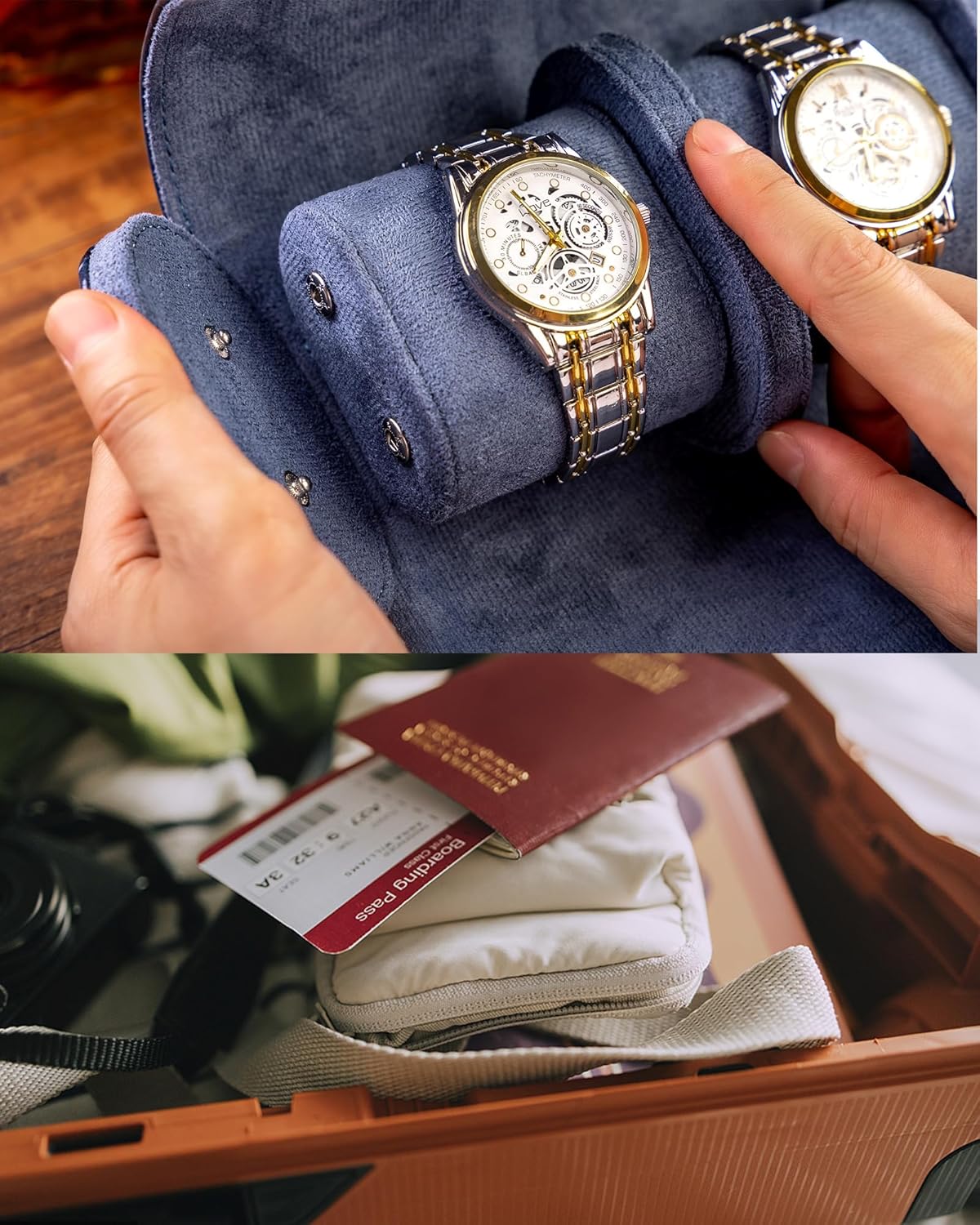 MR.OKAY 2 Watch Travel Case- Classic Leather Watch Case With Superb Texture.(Portable Watch Roll Or Organizer For Storage And Display).Festival Gift For Men, All Handcrafted By Artisans.