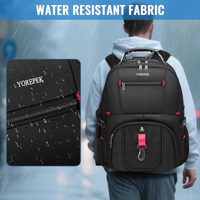 YOREPEK Travel Backpack for Men Anti Theft, Slot Fit for Air Tag & RFID Blocking, Airline Approved, Insulated Pocket, Water Resistant Backpack for Men Fit 17 inch Laptop, Black