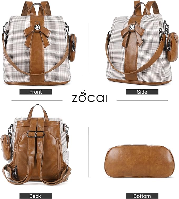 ZOCAI Backpack Purse for Women Fashion Backpack Purses PU Leather Daypacks Anti-Theft Shoulder Bag Satchel Purse