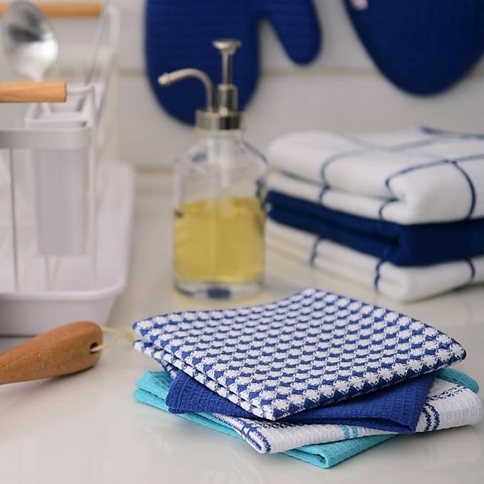 T-Fal Premium Waffle Dish Cloths: Highly Absorbent,Super Soft Long Lasting - 100% Cotton,12"x13" Flat Waffle Dish Towel for Cleaning & Drying Dishes,Breeze,(Pack of 8)