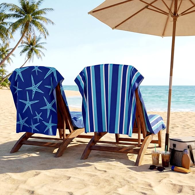 2 Pcs Microfiber Beach Towel 36 x 72 in Oversized Beach Towel Set Soft Large Pool Camping Swim Towels Quick Dry, Light Weight, Sand Free - Compact for Travel