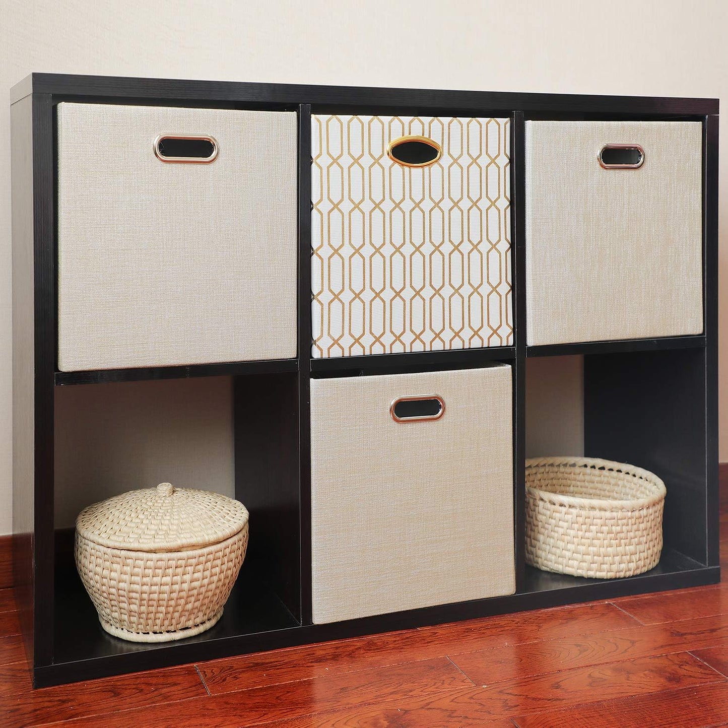 Foldable Storage Bins,13×13 Storage Cubes Basket Containers for Shelf Cabinet Bookcase Boxes,Thick Fabric Drawers - Set of 2, Beige