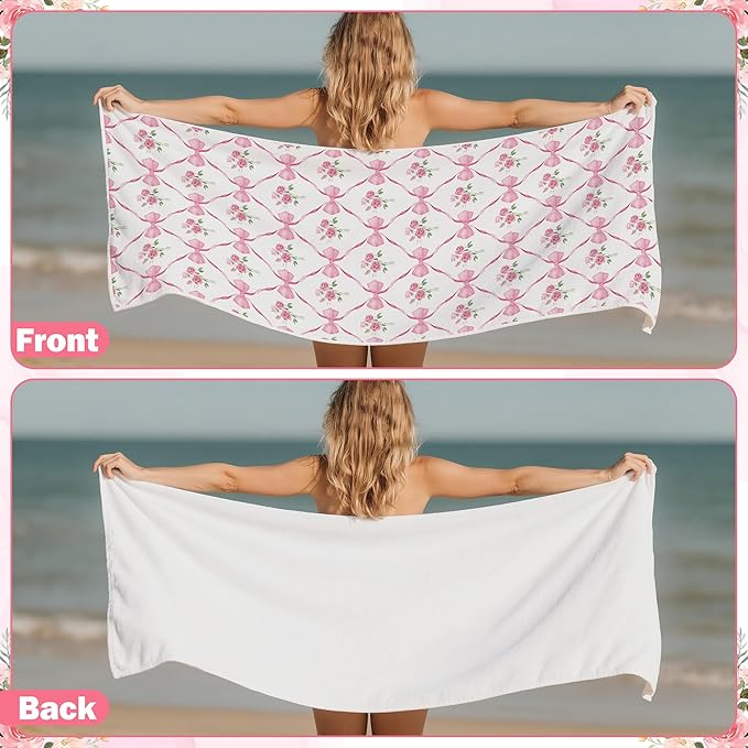 2 Pack Magnetic Beach Towel- 75"x30" Coquette Pink Bow Sand Free Quick Dry Microfiber Towel with Built-in Magnets Lightweight for Beach Chair Car Door Pool Travel Yoga with Storage Bag