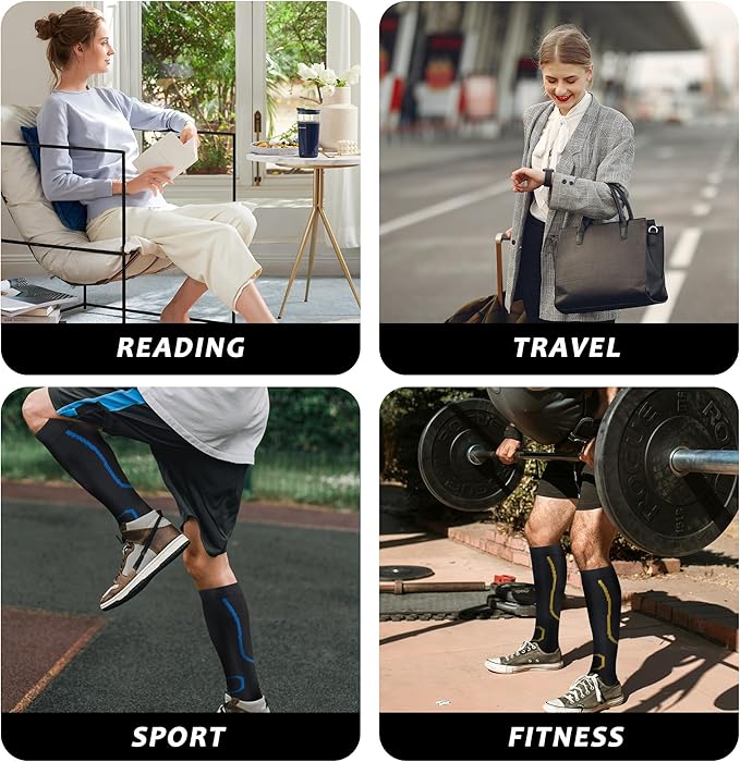 fenglaoda 3 Pairs Compression Socks for Women & Men Knee High Nurse Pregnant Cute Medical Running Travel Athletic