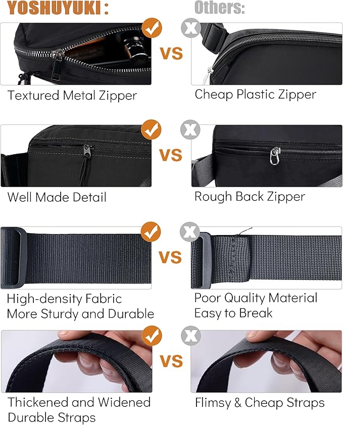 Fanny Pack Crossbody Bag Trendy Waterproof Small Sling Cross Body Purse for Women Men Fashion Waist Packs Mini Belt Pouch Chest Bum Hip Bag Lulu Dupes for Travel Vacation Running Black