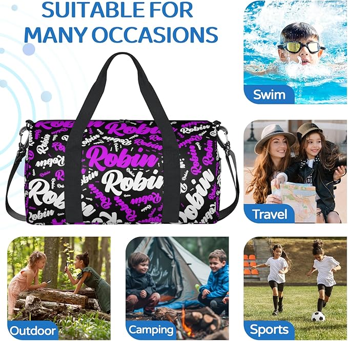 Custom-Dance-Gymnastics-Bag for Girls Personalized Kids Duffle Bag Cheerleader Team Bag for Travel Gym Sport Hot Purple White