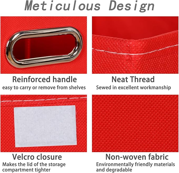 Closet Organizers Fabric Storage Bins With Lids Collapsible Cube Storages Organizer Basket With Handles,Storage Boxes for Clothes Storage,Office,Toys,3 Pack,(Red