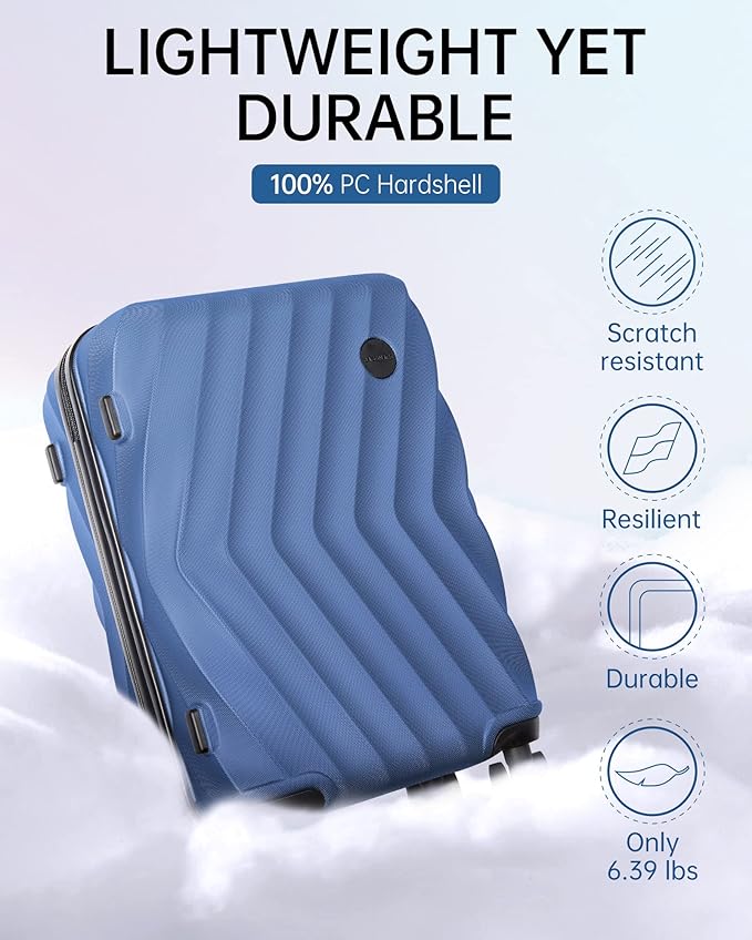 BAGSMART Carry On Luggage 22x14x9 Airline Approved,PC Hardside Suitcase,20 Inch Luggage with Spinner Wheels, Lightweight Travel Suitcases for Men Women,Navy Blue