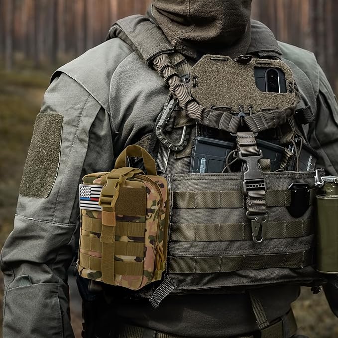 IFAK Trauma Kit with Tourniquet, 4-Inch Israeli Bandage, Tactical First Aid Kit for Car, Camping, Hiking and Travel with Molle Bag (Camouflage)