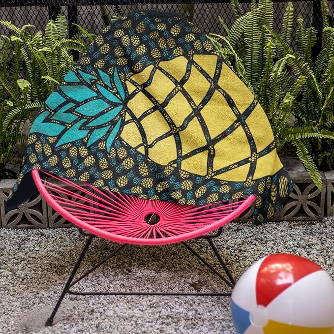 Pineapple Beach Towel 30”x60” – 100% Cotton Velour, Absorbent, Quick-Dry, Easy-Pack for Spring Break, Vacation, Beach, Pool, or Sunbathing – Lightweight, Compact for Travel – Funny Novelty Gift
