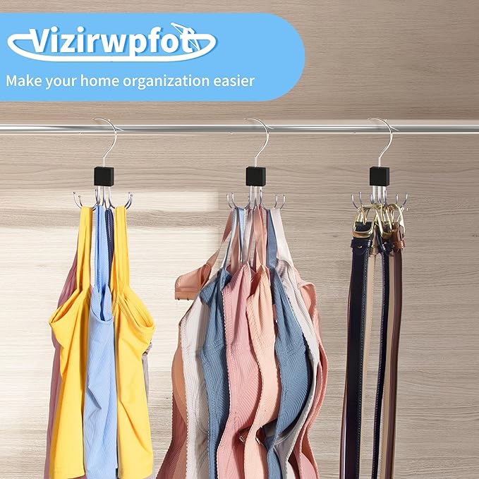Tank Top Hanger,Rotatable Bra Hanger,Max 36 Storage Capacity Sports Bra Hangers,Space Saving Hangers for Dorm,Closet Organizers and Storage,Closet Organizer for Belt,Scarf, Purse,Black
