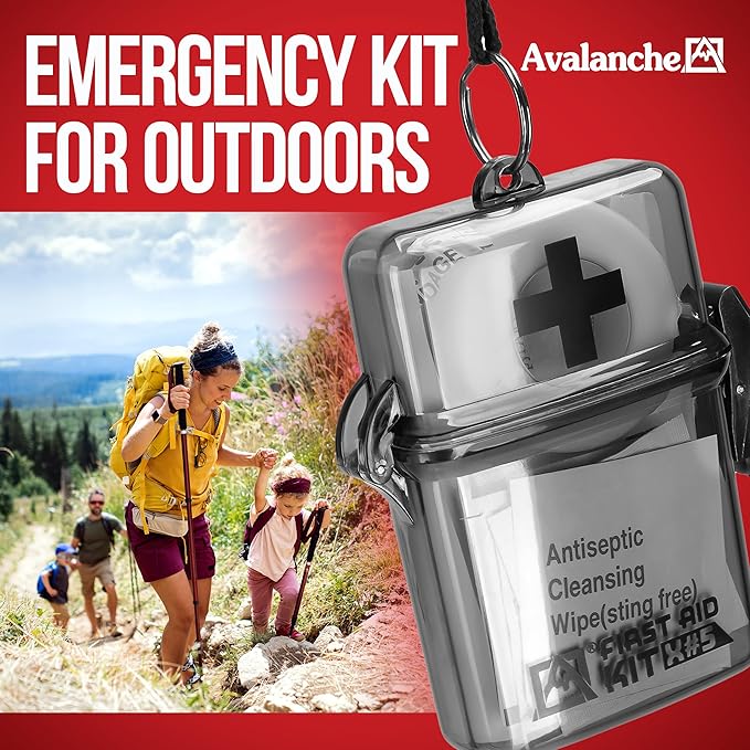 Avalanche Mini First Aid Kit, 30 Pcs Emergency Supplies Kit in Waterproof Case for Home, Car, Travel, Sports or Camping, First Aid Kit in Hard Case & Carabiner, Gray