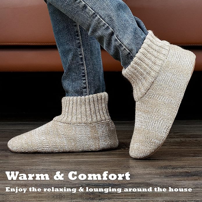 Cozylook Men's Slipper Socks with Grips, Fuzzy Indoor Slippers for Men, Soft Warm Winter Socks with Non-slip Soles