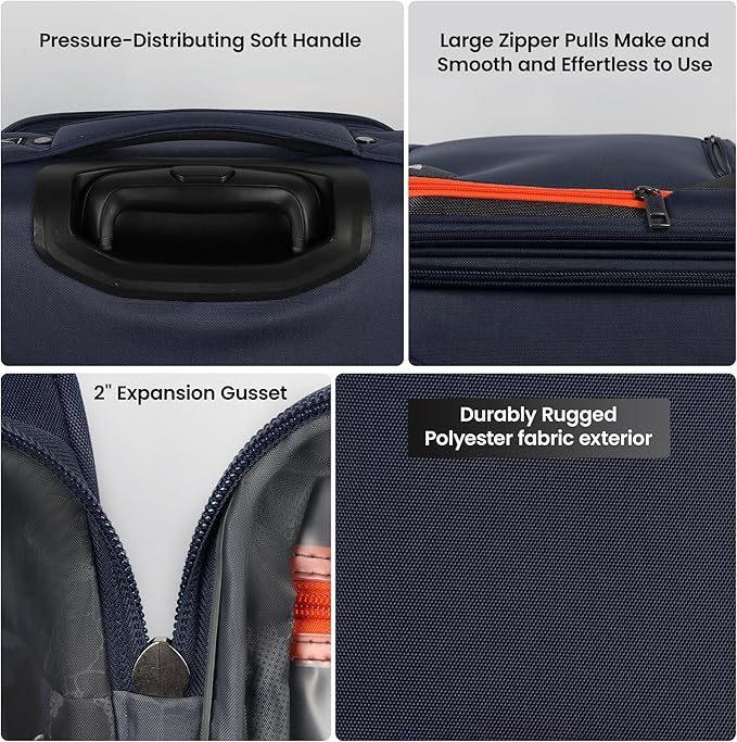 2-Piece Set (22in/28) Softside Expandable 20% Luggage w/Spinner Wheels,Front Opening Softside Luggage Sets w/TSA LOCK,Lightweight Durable Rolling Luggage for Men/Women(Navy,22in/28in)