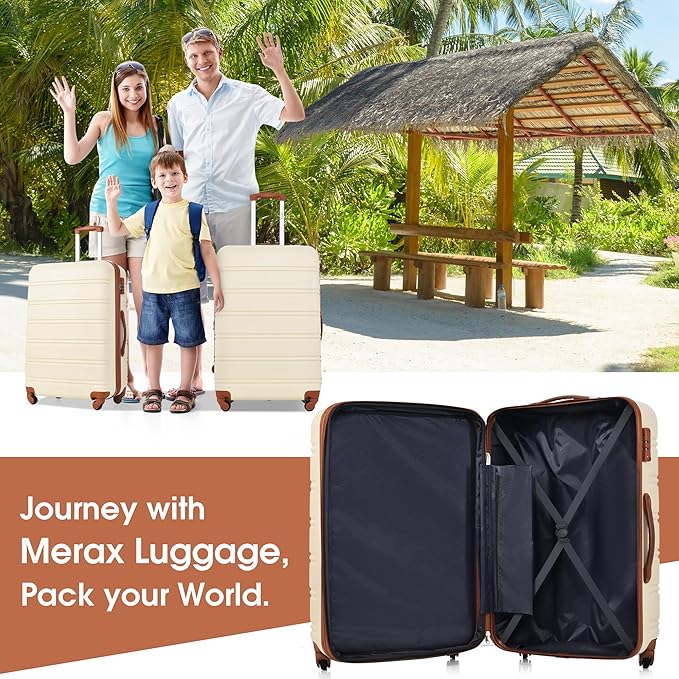 Merax Luggage sets of 13 Piece 16 20 20 28 IN Carry on Luggage Hard Case White and Brown Luggage Expandable Checked Luggage Suitcase Set with Wheels