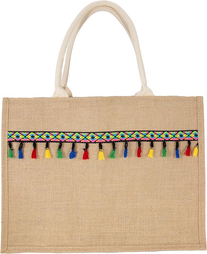 Hibala Woven Large Beach Bag Straw Beach Tote Handmade Weaving Shoulder Tassel Bag Handbag